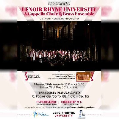 Cartel del concierto de la Rhyne-Lenoir University en la iglesia de San Jacinto de Sevilla 2023