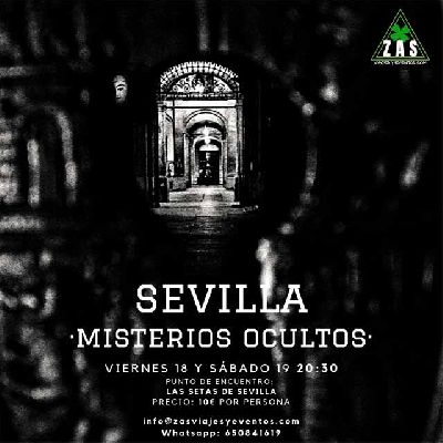Cartel de la ruta Sevilla misterios ocultos por Z A S viajes y eventos 2019