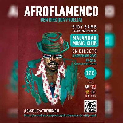 Cartel del concierto de Sidy Samb (Afroflamenco) en Malandar Sevilla 2022