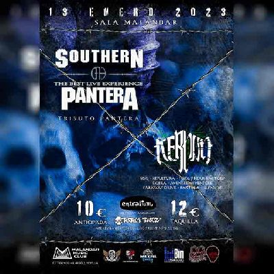 Cartel del concierto de Southern (tributo a Pantera) y Kernun en Malandar Sevilla 2023