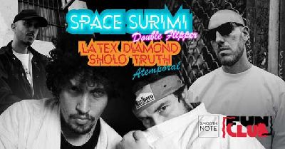 Cartel del concierto de Space Surimi y Latex Diamond & Sholo Truth en FunClub Sevilla 2019