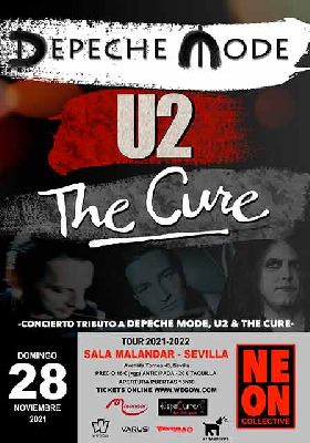 Cartel del concierto de tributos a U2, Depeche Mode y The Cure en Malandar Sevilla 2021