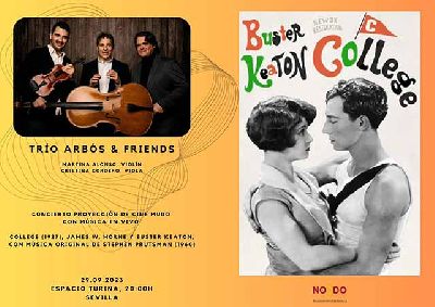 Cartel del concierto del Trío Arbós sobre la película College de Buster Keaton