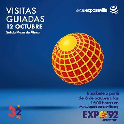 Cartel de las visitas guiadas a la Expo 92 de Sevilla en el año 2024