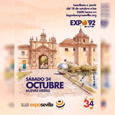 Cartel de las visitas guiadas a la Expo 92 de Sevilla en el año 2026