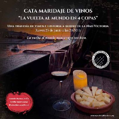 Cartel de La vuelta al mundo en 4 copas en el Museo Nao Victoria de Sevilla 2026