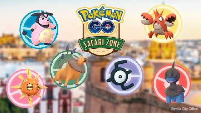 Cartel de la Zona Safari de Pokémon GO en el parque del Alamillo de Sevilla 2022
